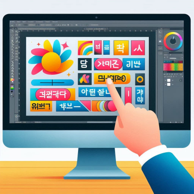 화면에서 여러 개의 글자와 아이콘을 다루는 모습