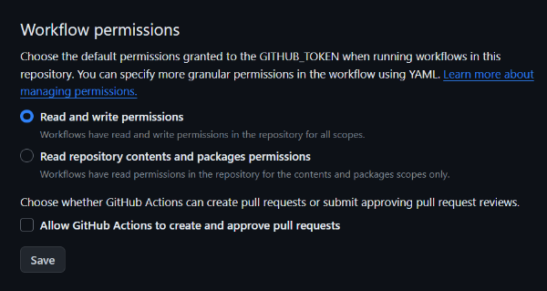 workflow permissions read and write permissions 확인