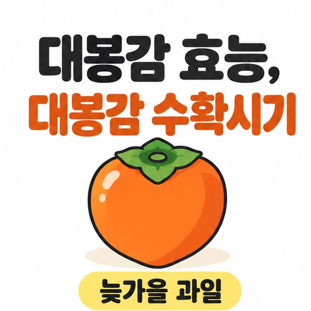 대봉감 효능, 대봉감 수확시기 제목 아래 주황색 대봉감 삽화와 늦가을 과일 문구가 배치된 표지