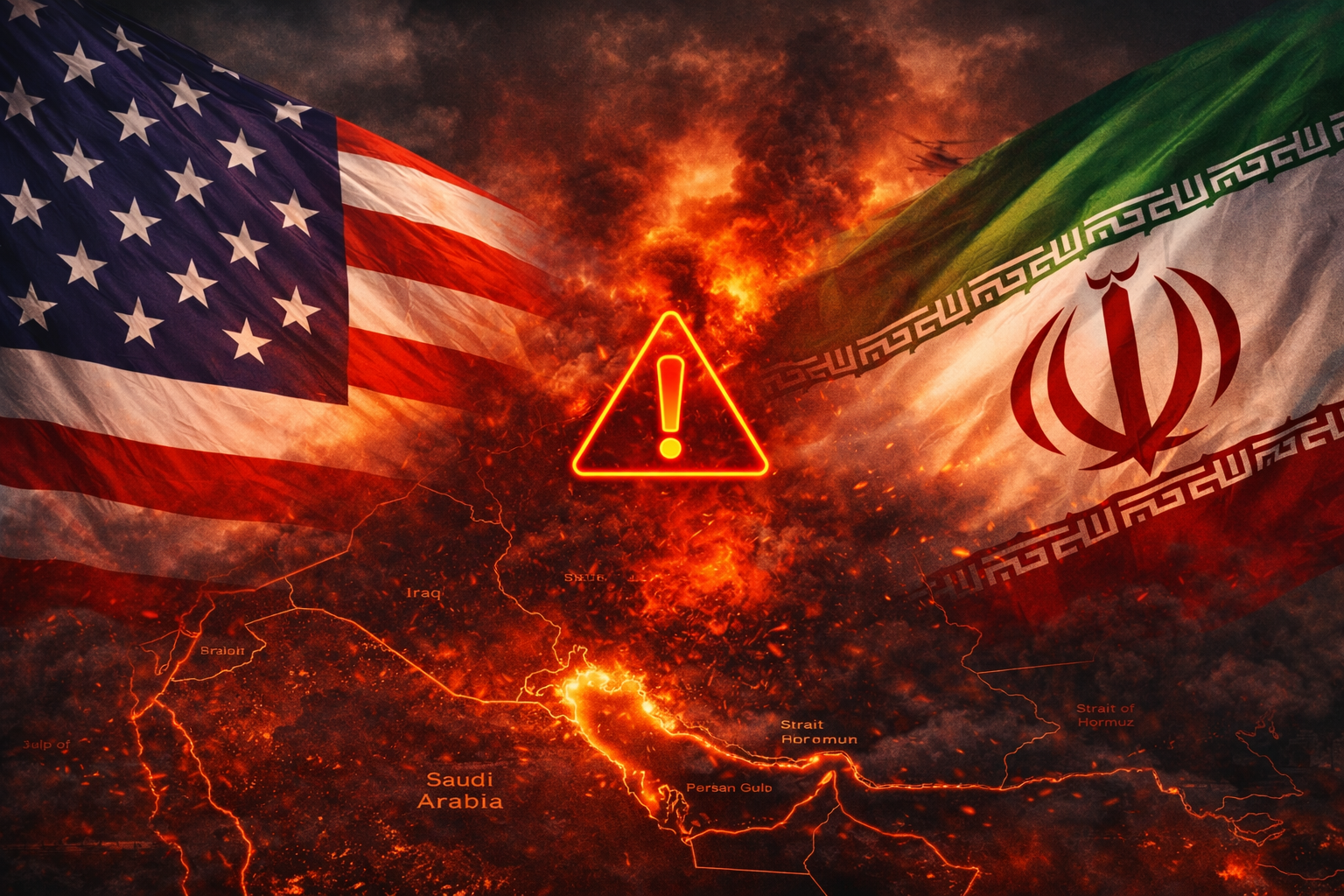 중동 지도와 긴장 분위기를 상징하는 이미지 (AI 직접 제작)