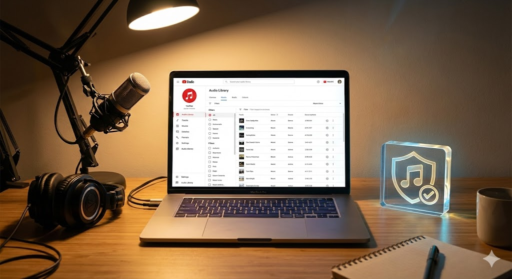 저작권 걱정 없는 유튜브 오디오 보관함 활용 예시 (AI 생성 이미지)