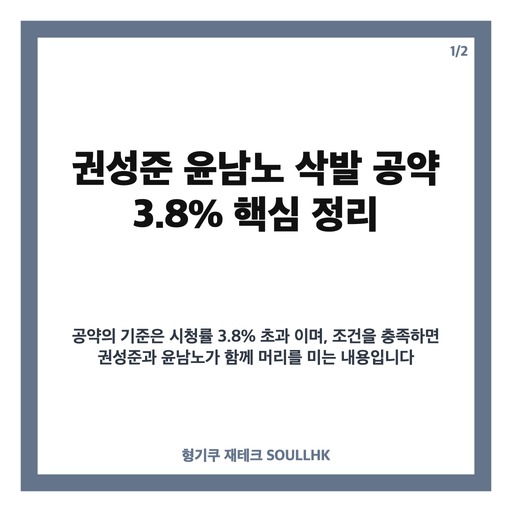 권성준 윤남노 삭발 공약 3.8%, 냉부 시청률 넘으면 동반 삭발 이유 카드뉴스 1