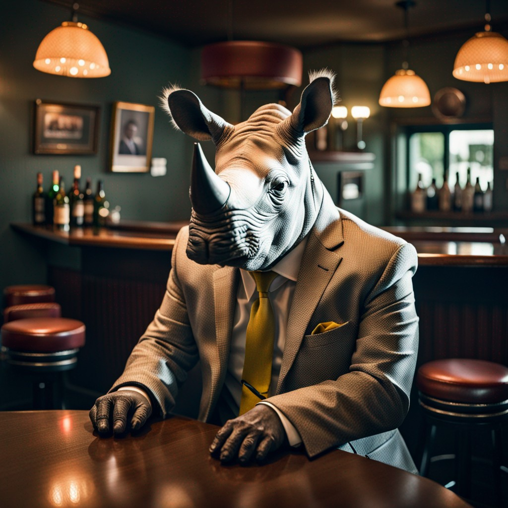 바에 앉아있는 코뿔소