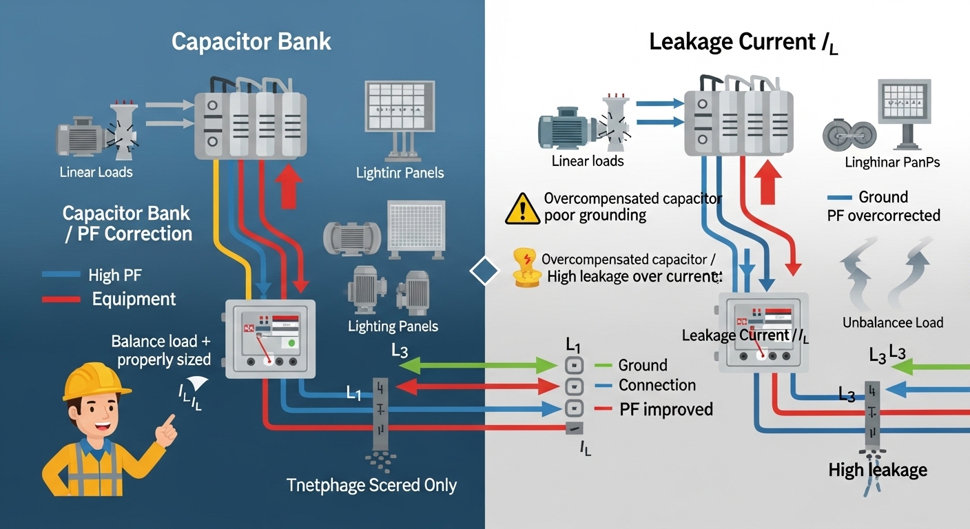 진상콘덴서와 누설전류의 관계정리