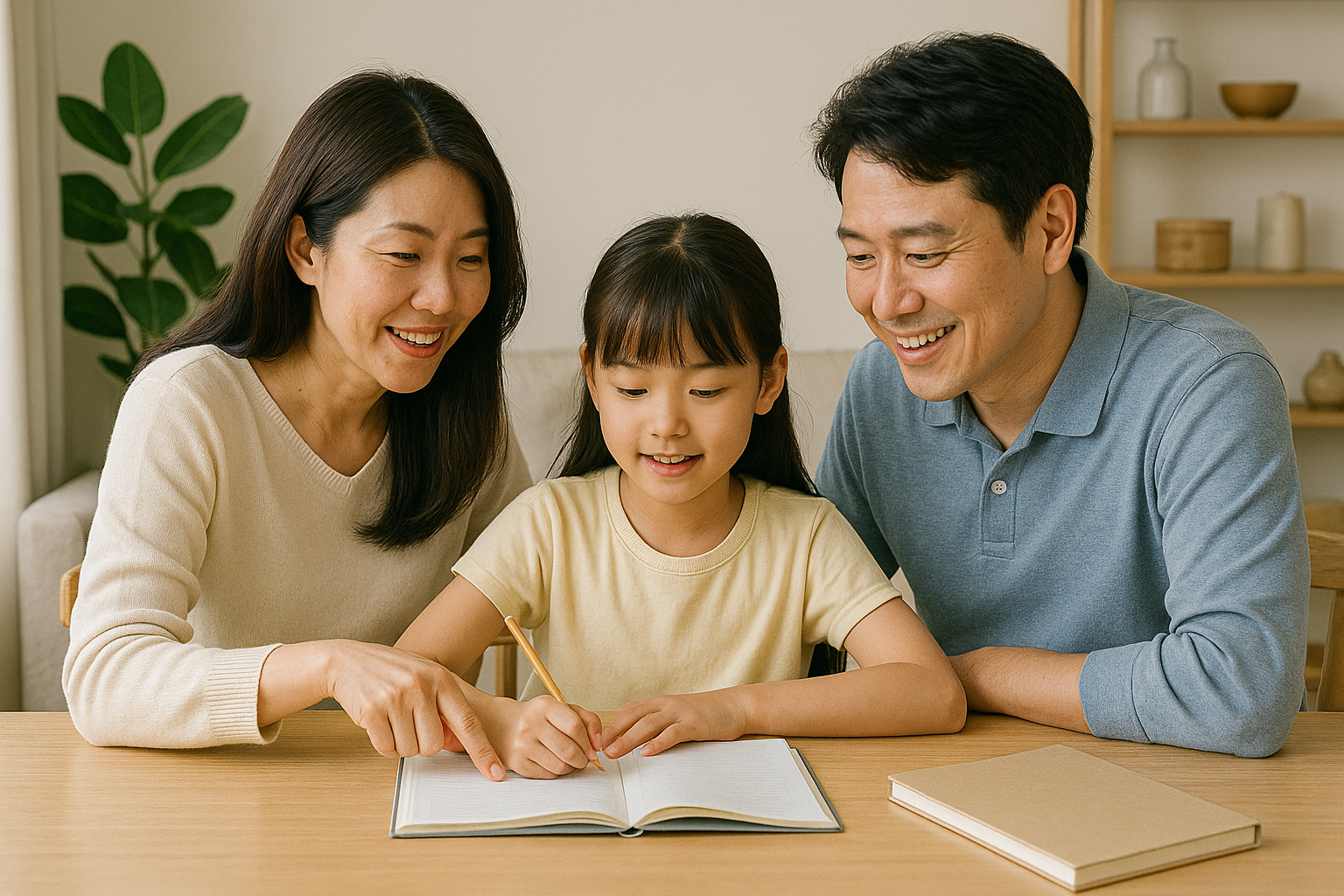 집에서 부모가 직접 어린 자녀를 가르치는 모습입니다.