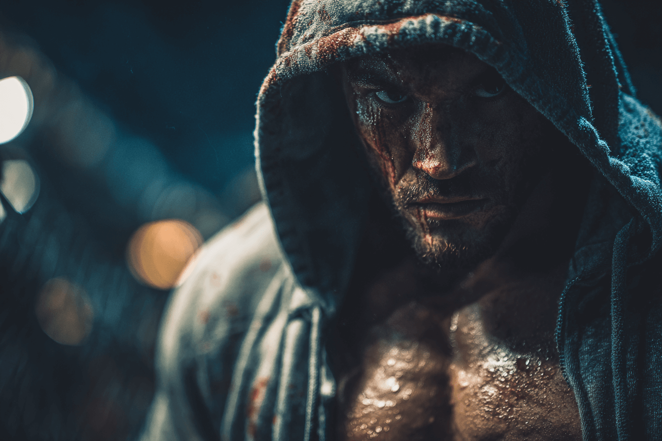 후드를-뒤집어-쓰고-인상-쓰고-있는-파이터-이미지