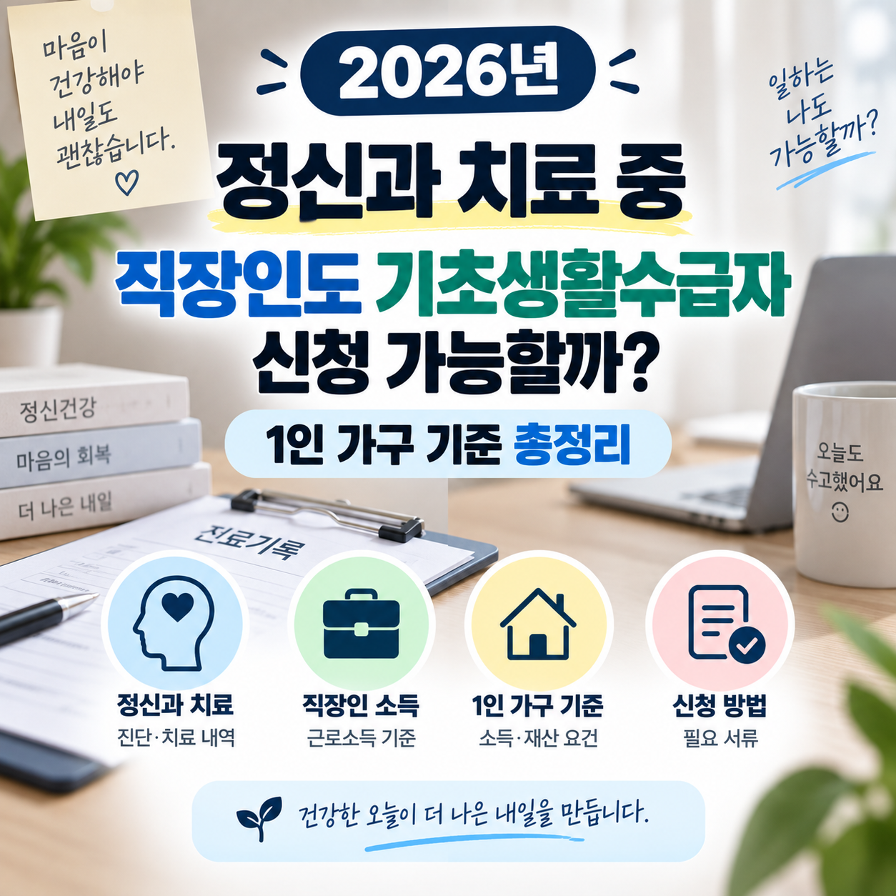 2026년 정신과 치료 중 직장인도 기초생활수급자 신청 가능할까? 1인 가구 기준 총정리