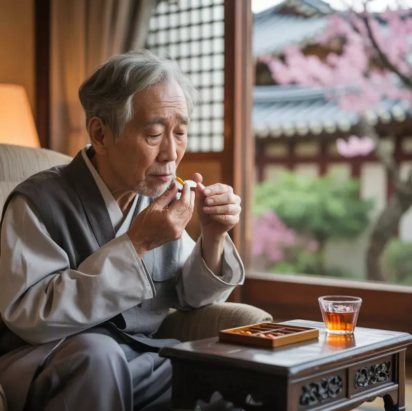 파킨슨병 치료약을 먹고 있는 이미지