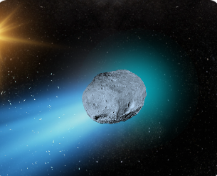 우주에서 물로 만들어진 얼음으로 가득 차 있는 혜성의 모습