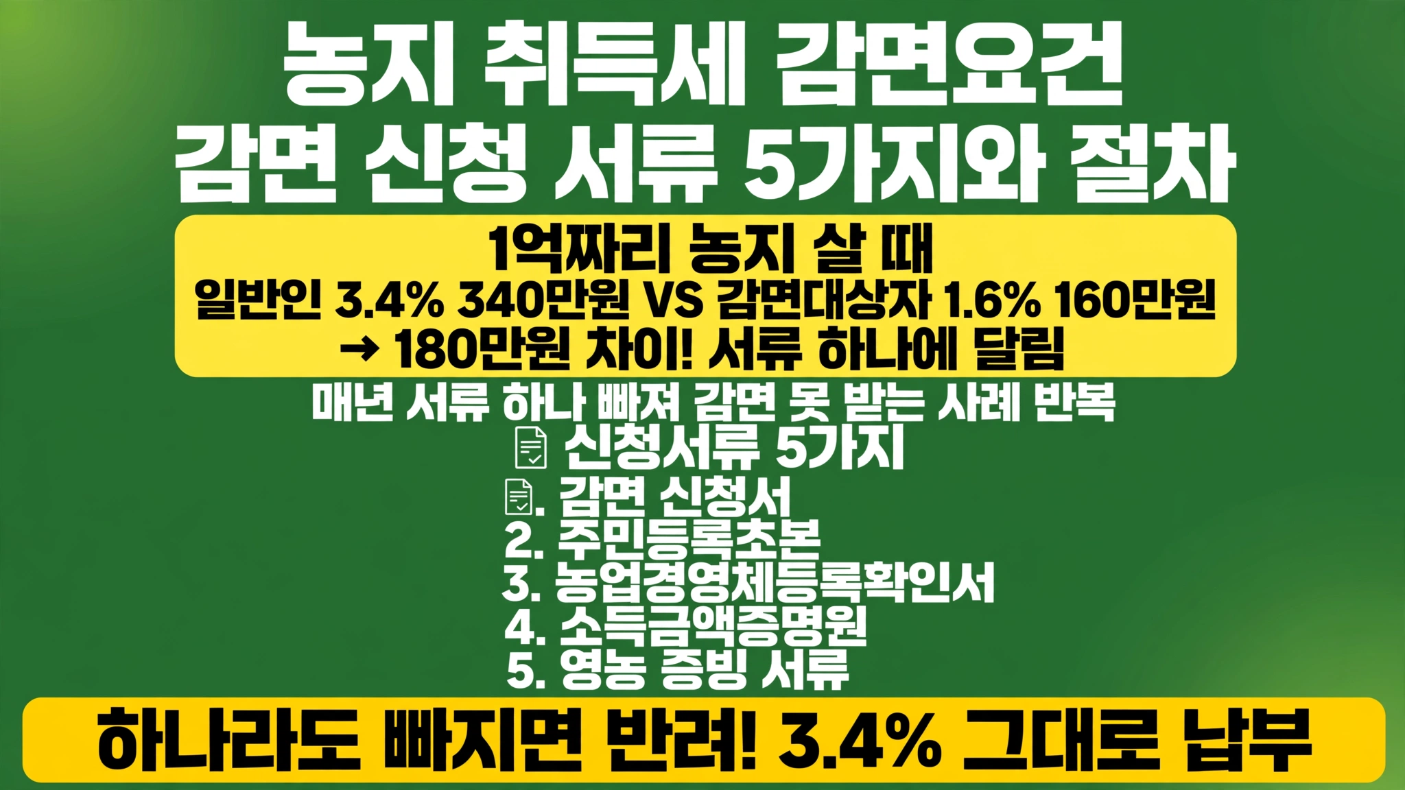 농지 취득세 감면요건 감면 신청 서류 5가지