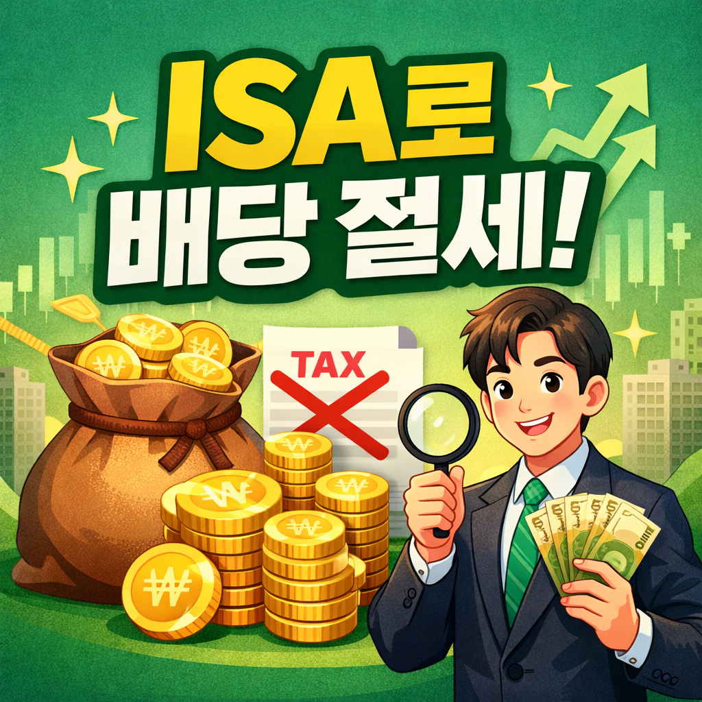 초록 배경 위에 ISA 배당절세 문구와 금화, 세금 서류, 확대경을 든 남성 일러스트가 배치된 2026 절세 전략 썸네일 이미지