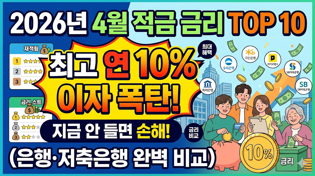 2026년 4월 적금 금리 TOP 10: 최고 연 10% 이자 폭탄, 지금 안 들면 손해! (은행&middot;저축은행 완벽 비교)