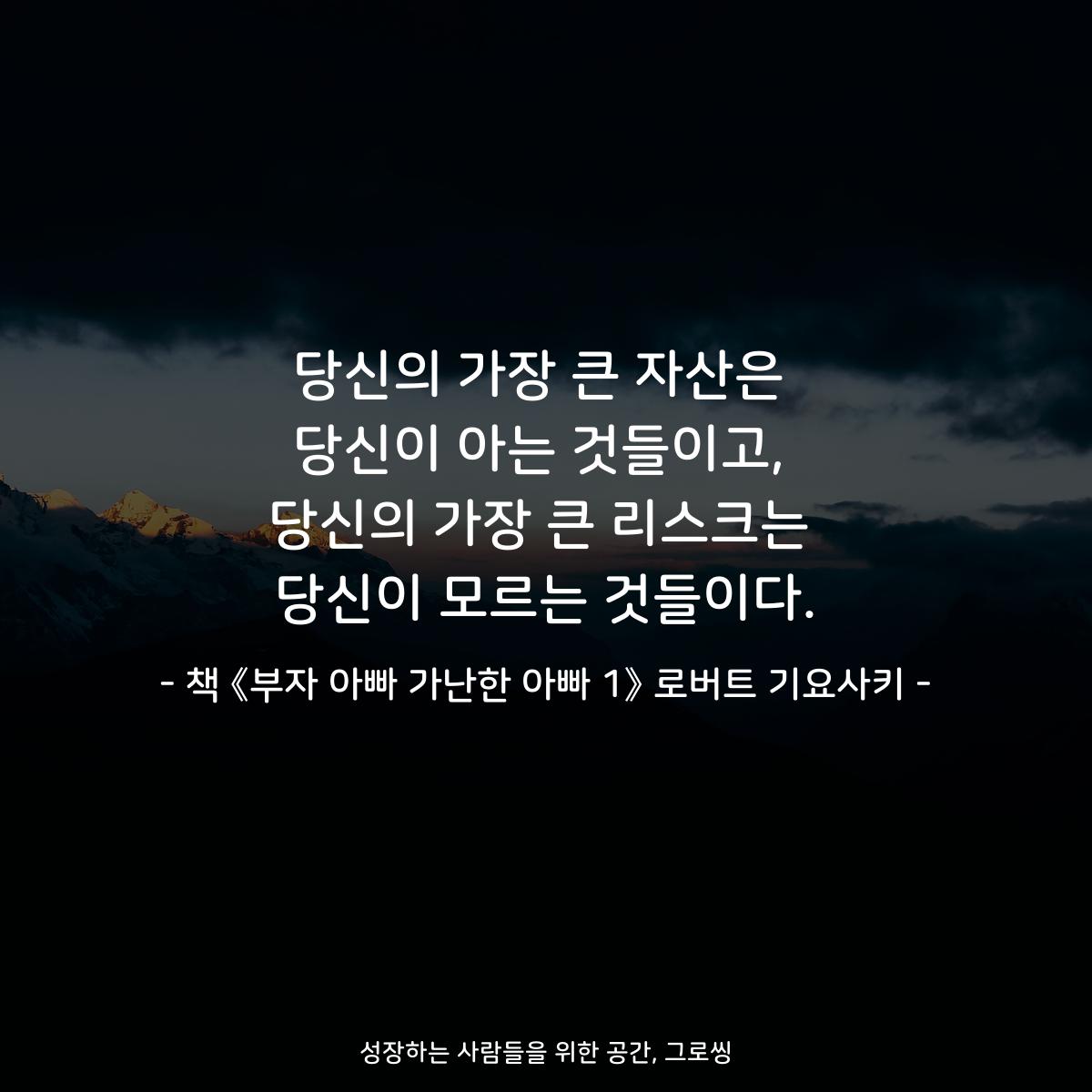 당신의 가장 큰 자산은
당신이 아는 것들이고,
당신의 가장 큰 리스크는
당신이 모르는 것들이다.