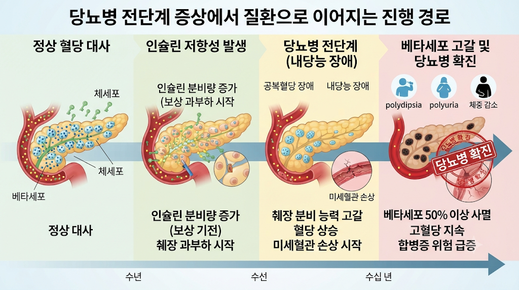 당뇨병 전단계 증상에서 질환으로 이어지는 진행 경로