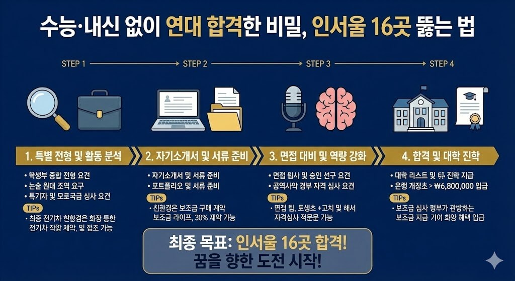 수능&middot;내신 없이 연대 합격한 비밀, 인서울 16곳 뚫는 법