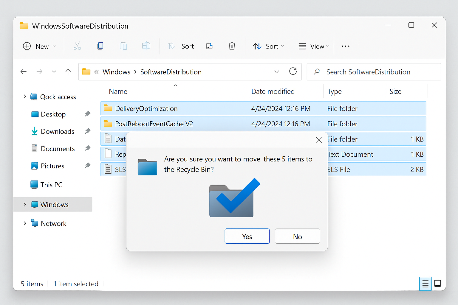 Windows SoftwareDistribution 폴더 캐시 삭제 과정