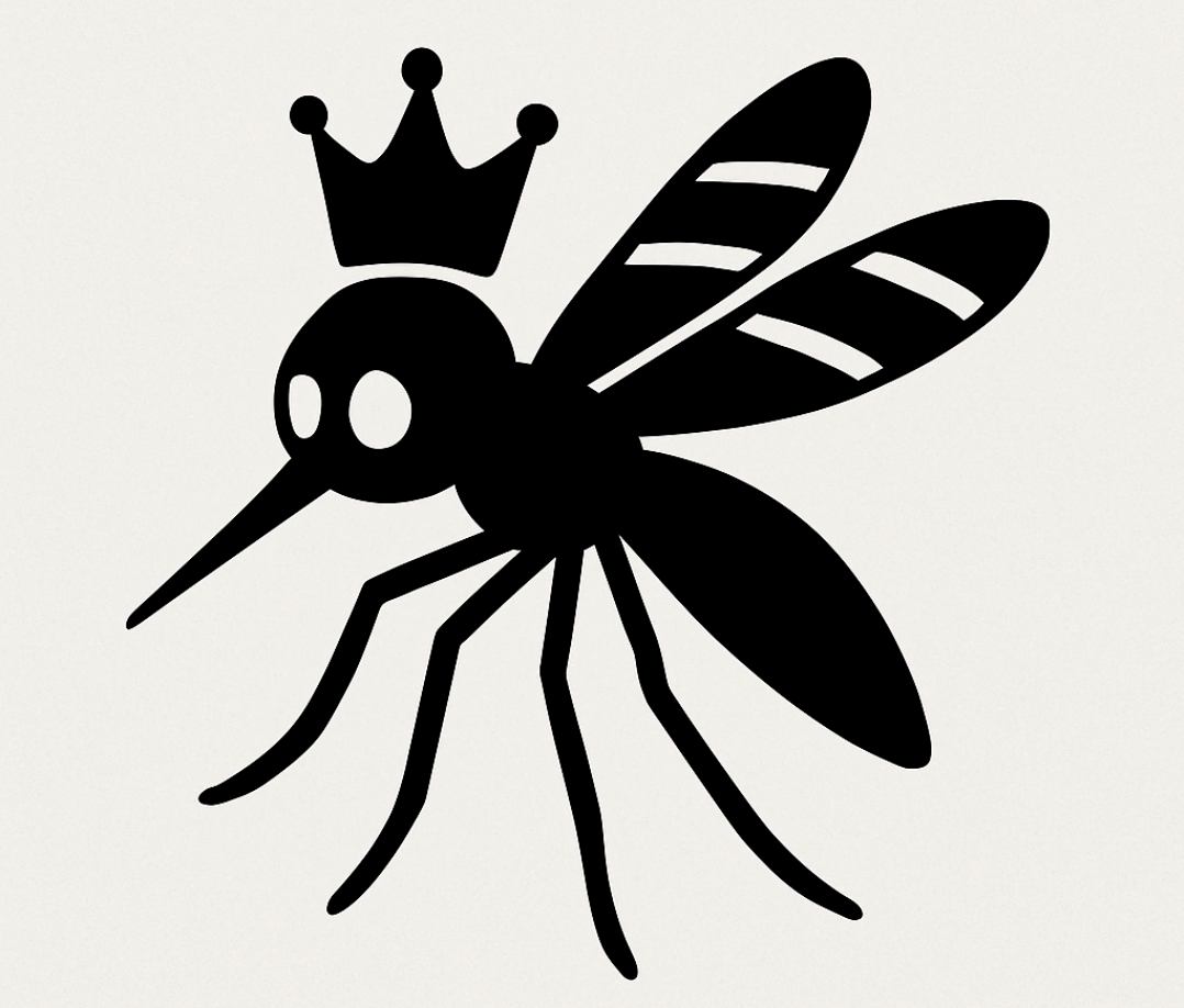 왕관을 쓴 삼선 모기 캐릭터 실루엣 일러스트, 봄철 뿐 아니라 여름철 모기를 미리 소개하는 이미지