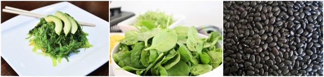 미역, 시금치, 검은 콩 사진입니다.