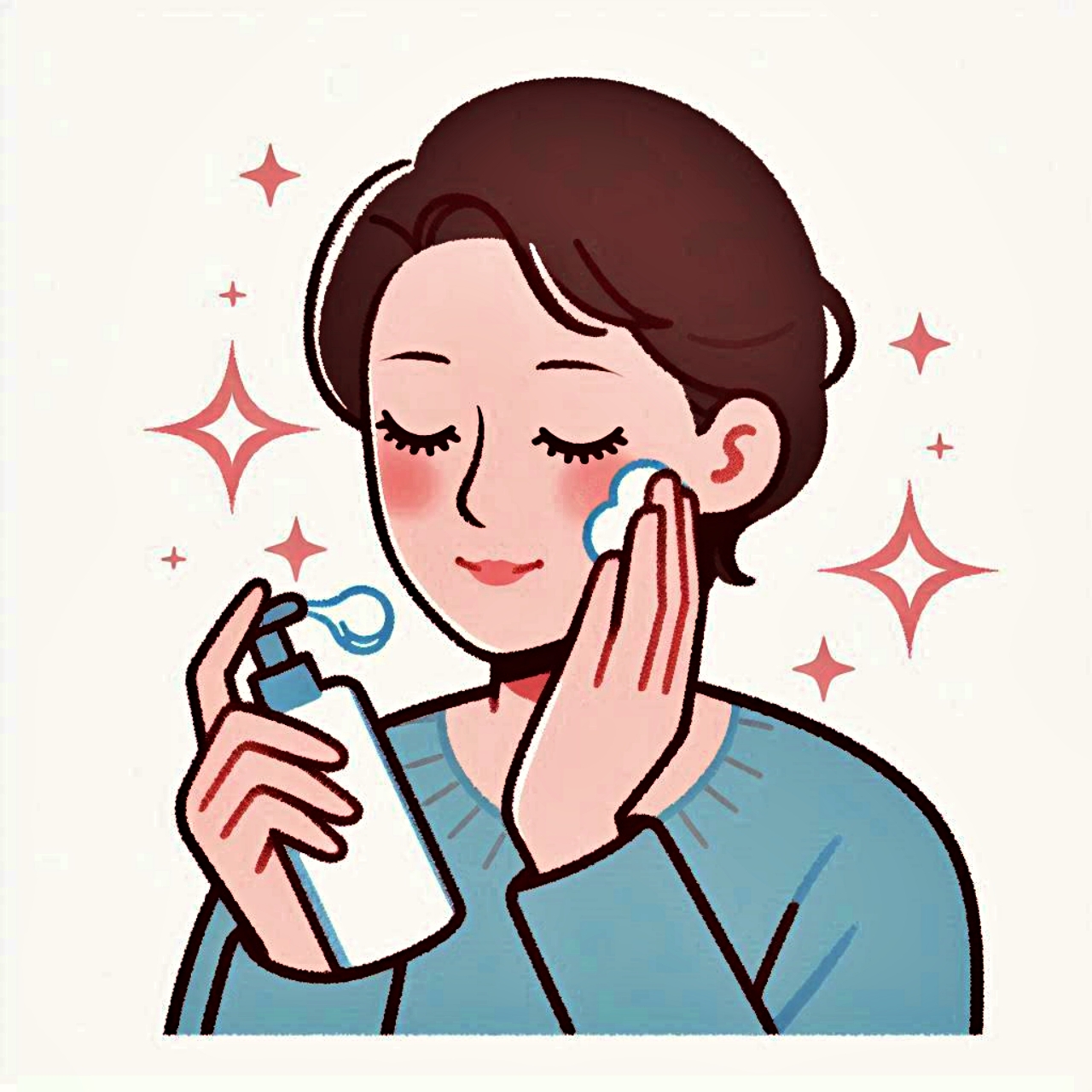 크림을 바르고 있는 여자