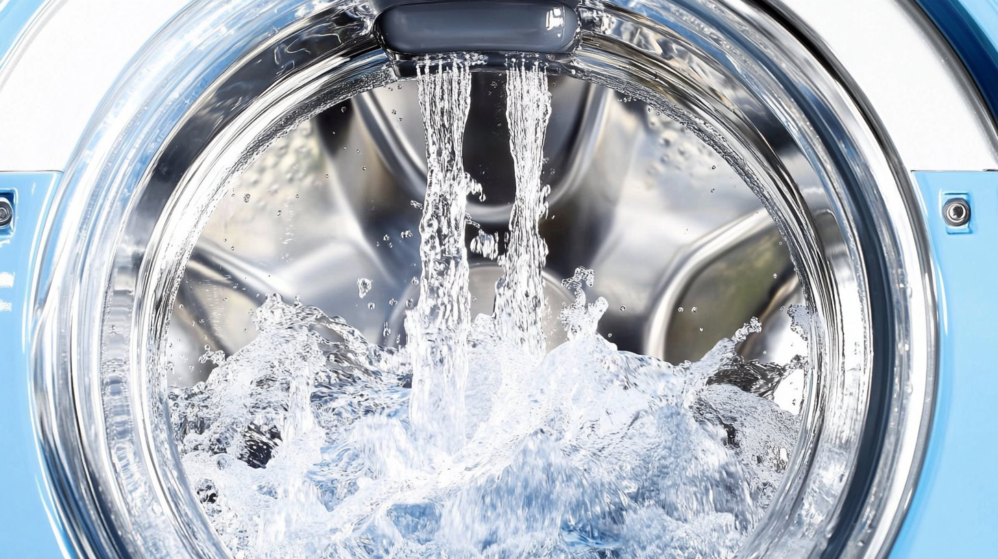 삼성 세탁기의 내부를 매크로 샷으로 촬영, 에코버블 기술이 작동하여 옷감을 감싸는 풍부한 거품이 보이는 장면.