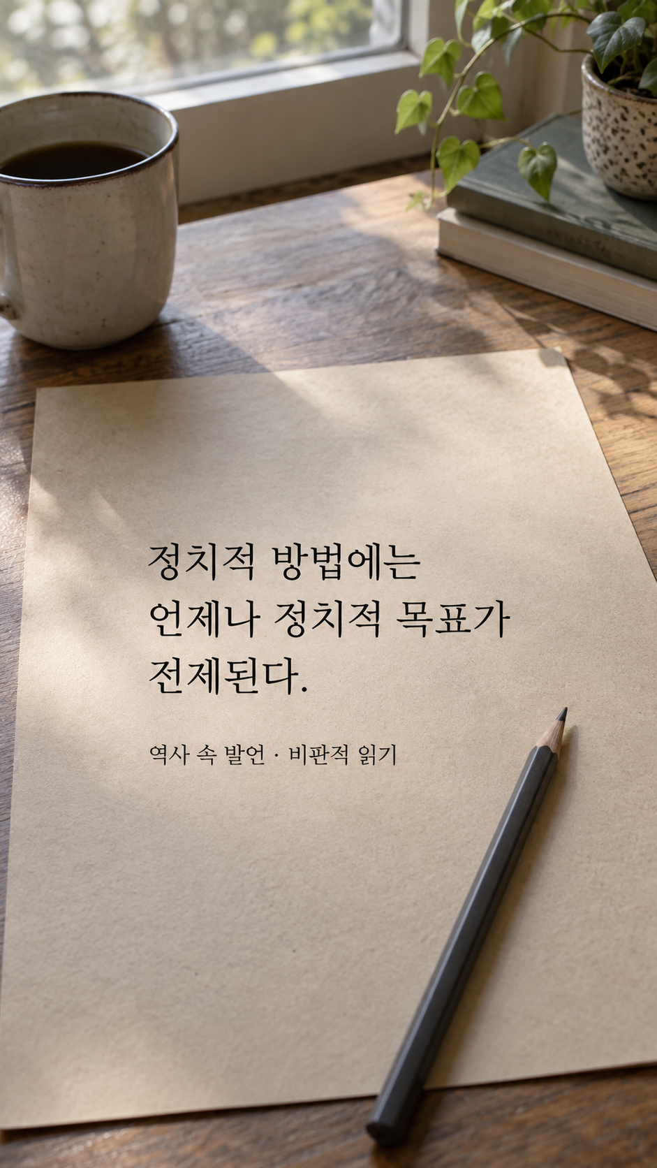 갈색 종이와 연필이 놓인 평범한 작업대 — 정치적 방법에는 언제나 정치적 목표가 전제된다.