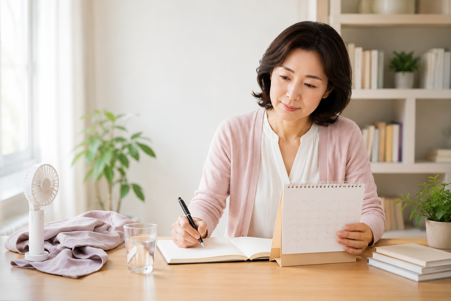 달력에 생리 주기와 갱년기 초기 증상을 기록하는 한국인 여성