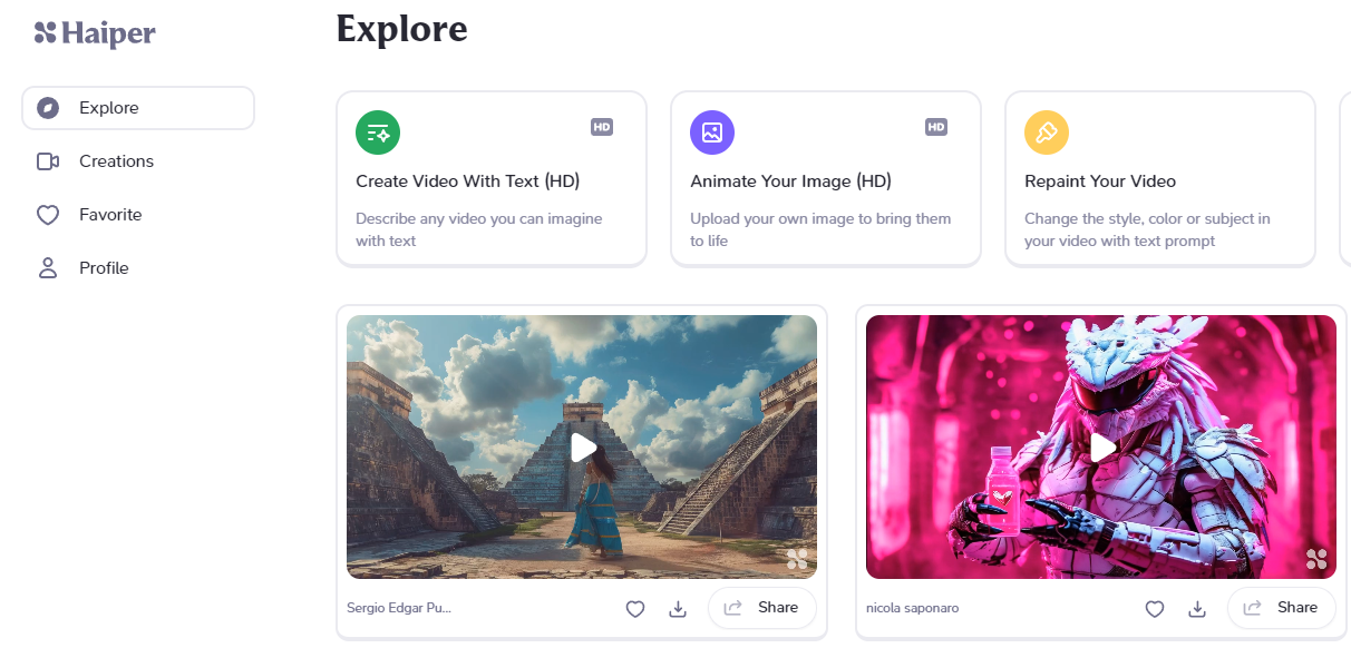 Haiper AI 사이트
