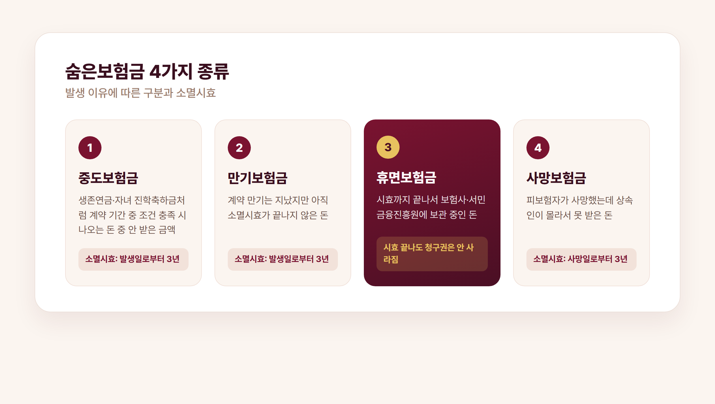 숨은보험금 4가지 종류 비교 인포그래픽