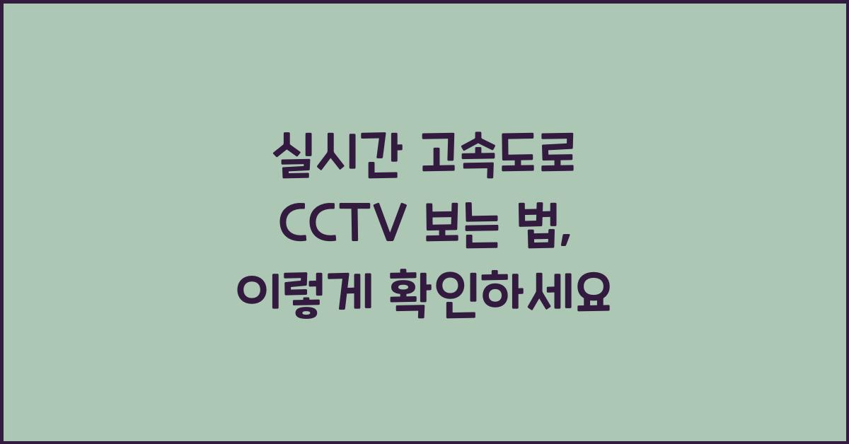 실시간 고속도로 cctv 보는 법