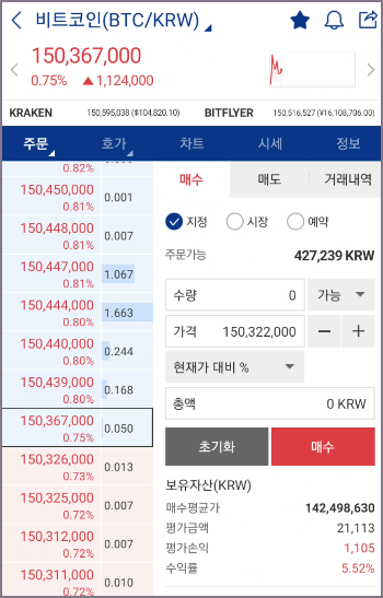 가상화폐 매수 화면