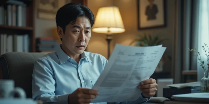 건강 결과지를 바라보는 남성