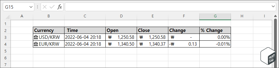 환율 데이터 엑셀 시트 완성