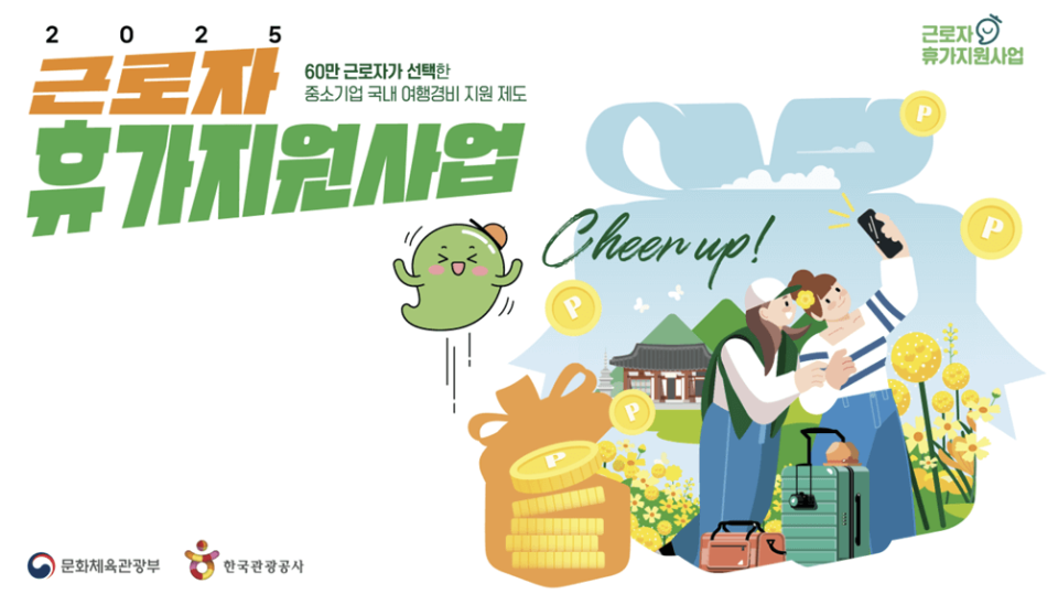 2025 근로자 휴가지원사업 포스터. 중소기업 근로자 국내여행비 지원 안내 이미지. (출처: 문화체육관광부, 한국관광공사)