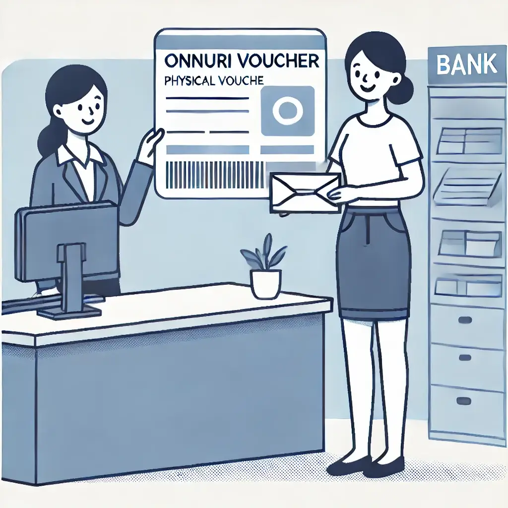 여성이 은행 창구에서 온누리상품권을 구매하는 모습