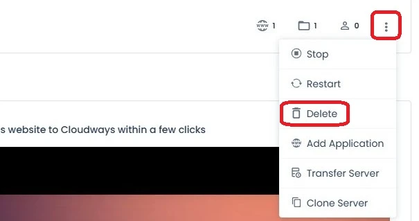 클라우드웨이즈 서버 삭제 DELETE