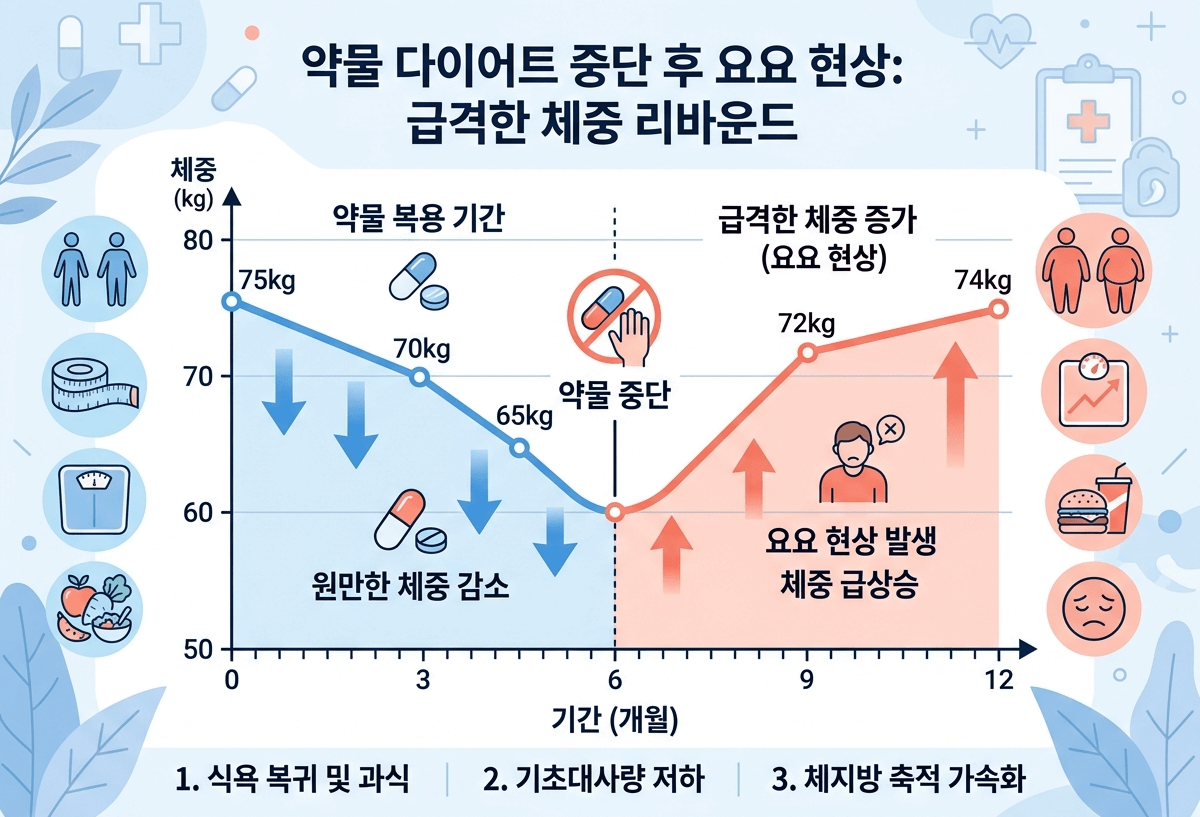 비만치료제 중단 후 체중 반등 그래프 일러스트