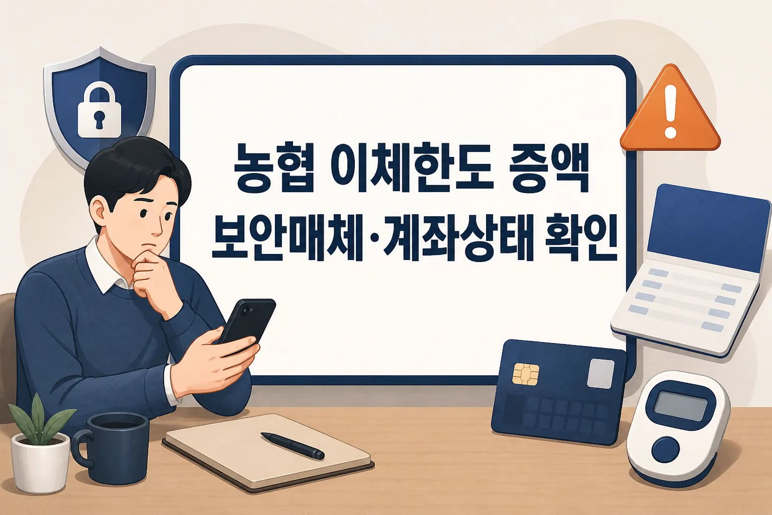 농협 인터넷뱅킹 1일 이체한도 증액 전 보안매체와 계좌상태를 먼저 확인해야 하는 핵심 흐름을 보여주는 썸네일 이미지