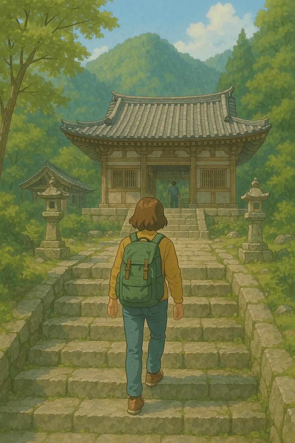 사찰을 오르고 있는 모습