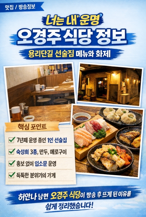너는 내 운명 허안나 오경주 식당 정보, 용리단길 1인 선술집 메뉴와 화제