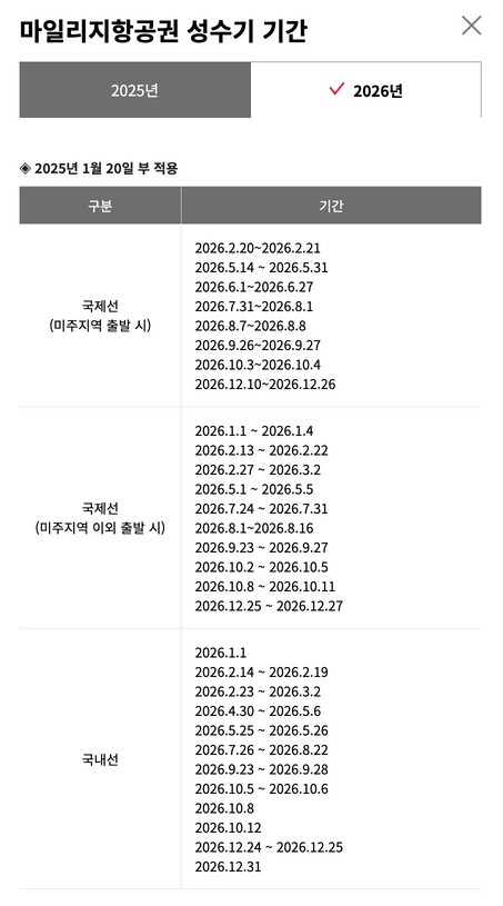 아시아나 마일리지 공제표