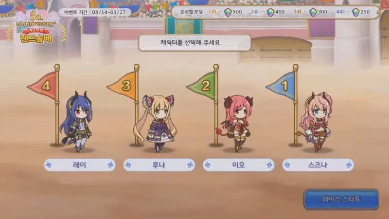 캐릭터선택_레이&#44; 루나&#44; 이오&#44; 스즈나