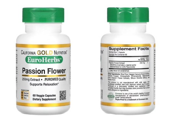 California Gold Nutrition, 시계꽃, EuroHerbs, 250mg, 베지 캡슐 60정