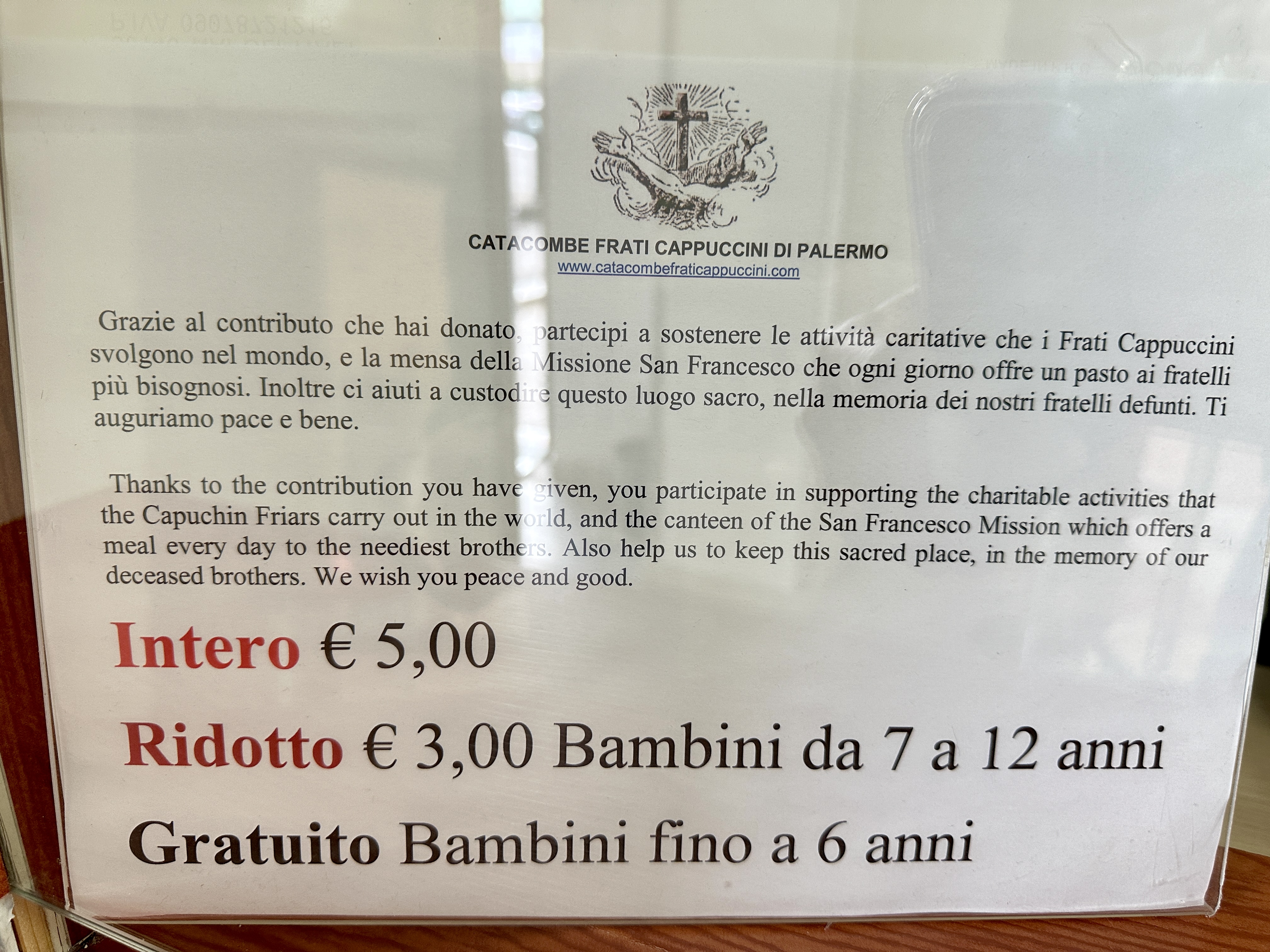 카푸치니 카타콤베 입장료 5유로