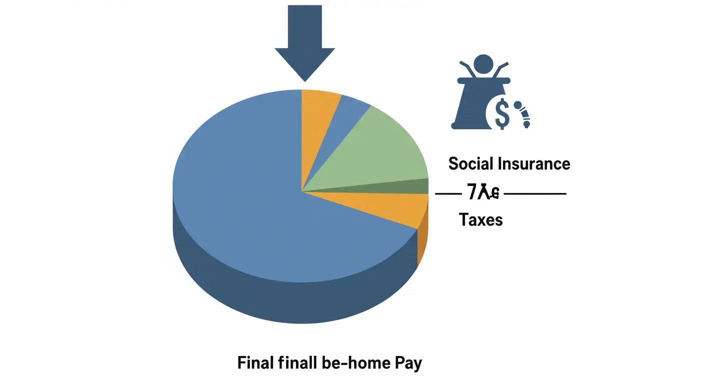 세전 월급에서 4대 보험과 세금이 공제되어 세후 실수령액이 되는 과정