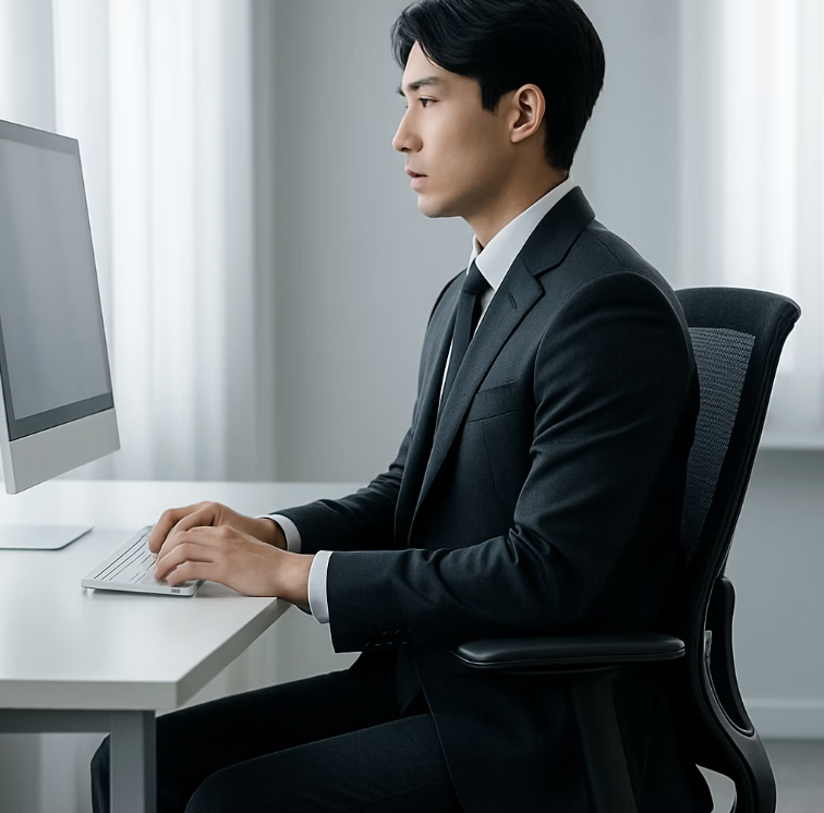 허리는 곧게&amp;#44; 의자 깊숙이 앉는 습관