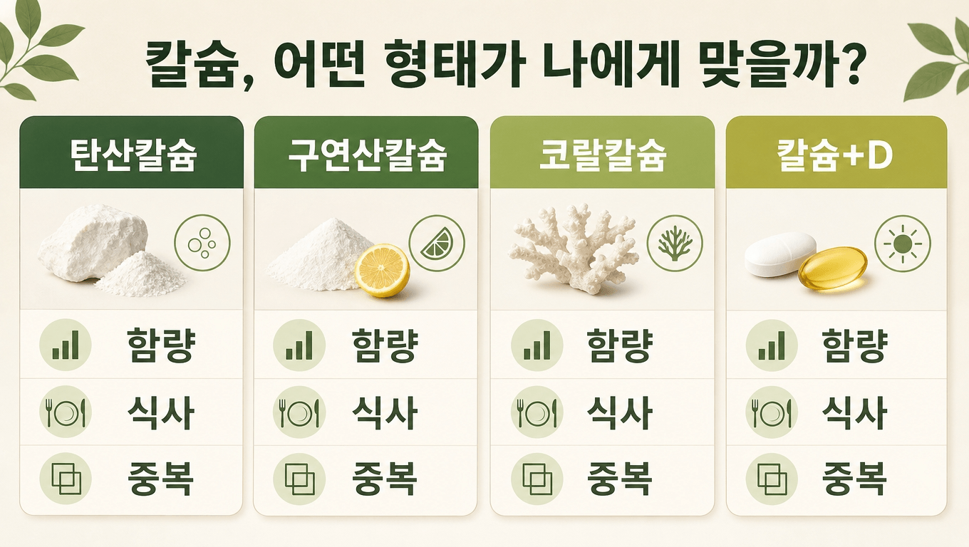 칼슘 형태별 제품 비교
