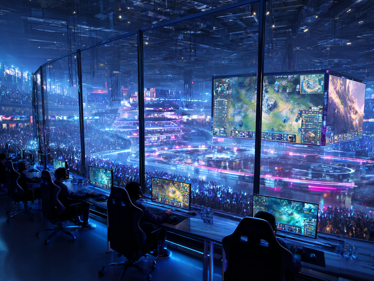 게임, E-Sports, 체육관, 대형 스크린 모습