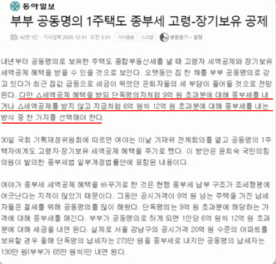 부부공동명의-종부세-장기보유-공제-혜택-신문기사