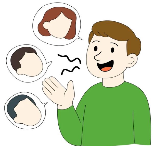 입냄세 걱정하지 않고 사람들과 대화하는 모습