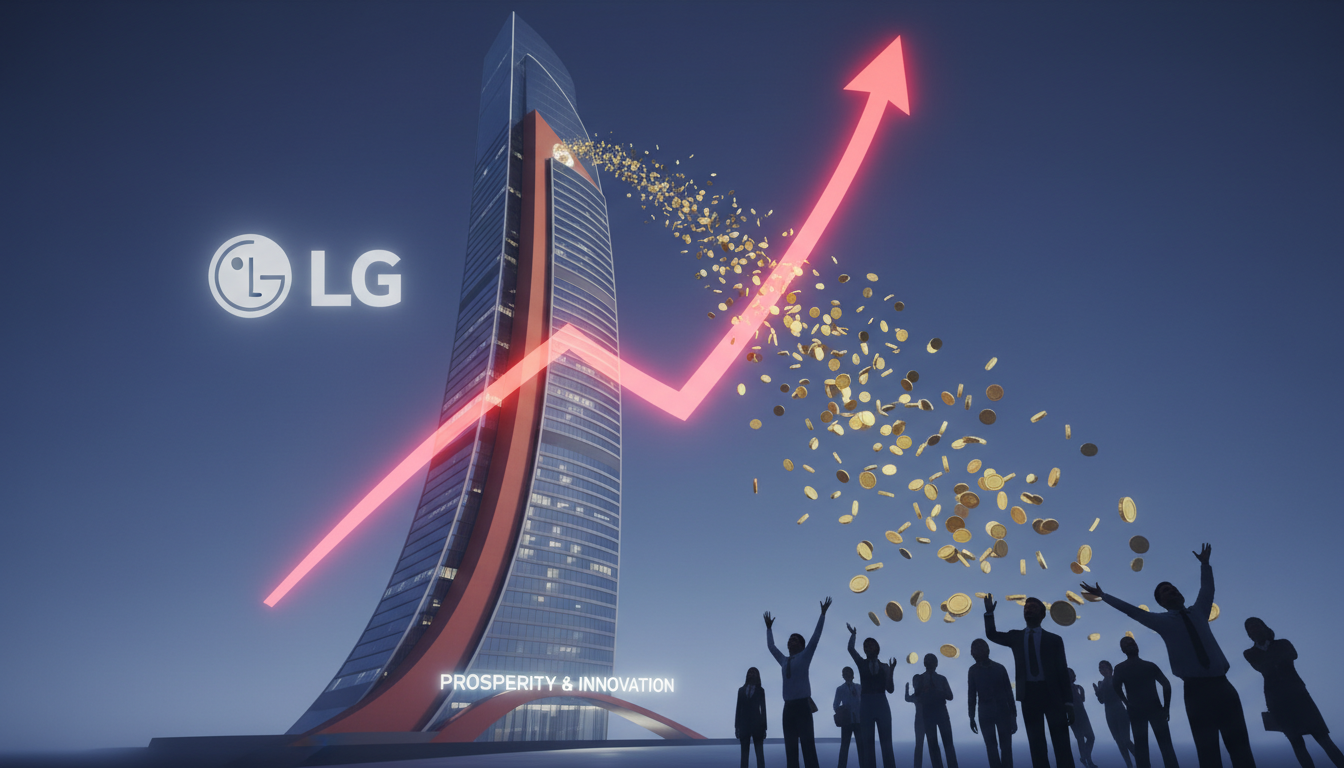 LG전자의 성장과 주주 가치 환원을 상징하는 현대적인 그래픽 이미지